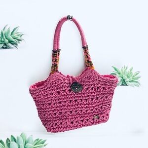Cappelli bag Pink Woven Tote Bag, with beaded handles, Spring, Summer, Vacation